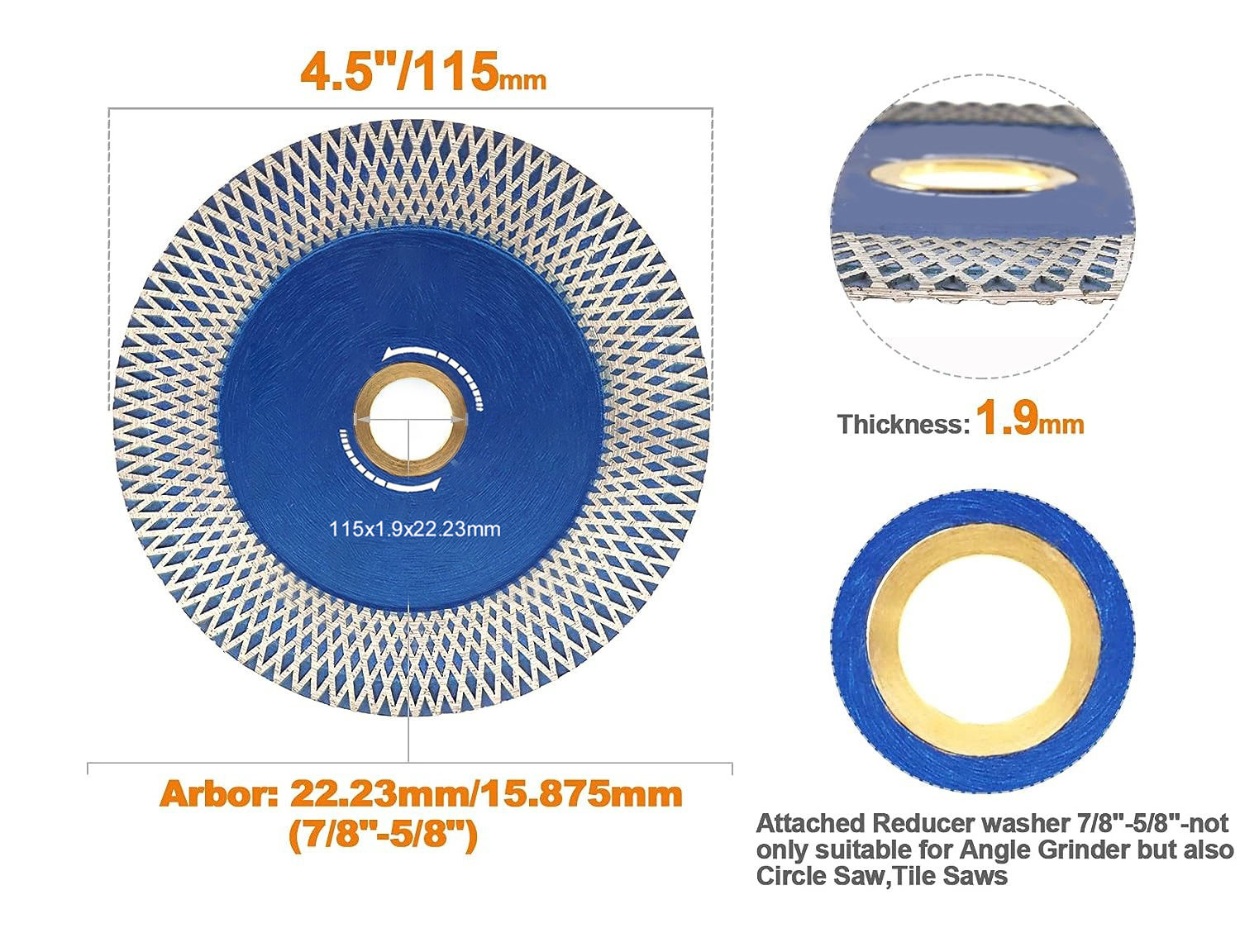 115/125mmHot Pressed Sintered Diamond Turbo Mesh Cut Saw Blade for Porcelain Ceramic Tile Marble