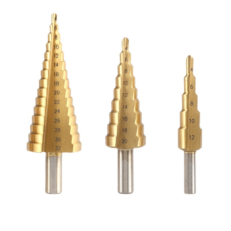 HSS Large Step Cone Drill Titanium Coated Metal Cutting Tool Set 4-12 / 20 / 32mm Hole Cutter